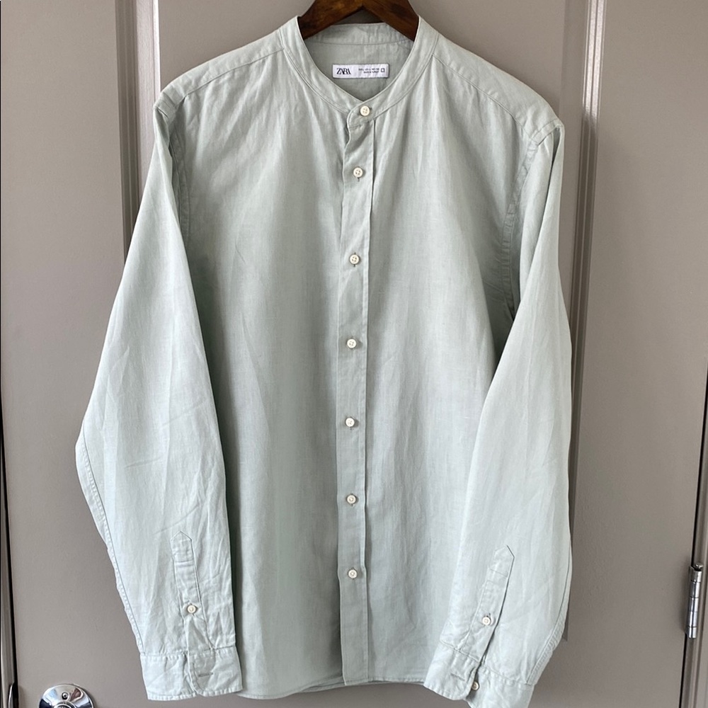 Zara Men's Light Green Shirt